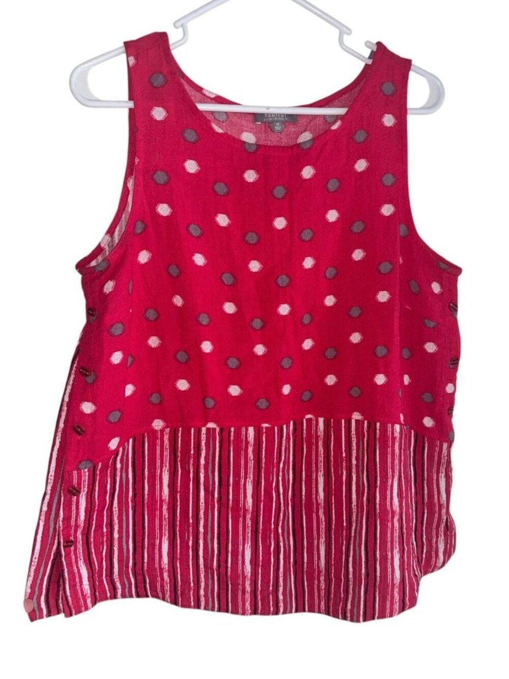 Habitat Express Mix Print Side Button Tank Sz M Pink Dot Stripe Boho Lagenlook